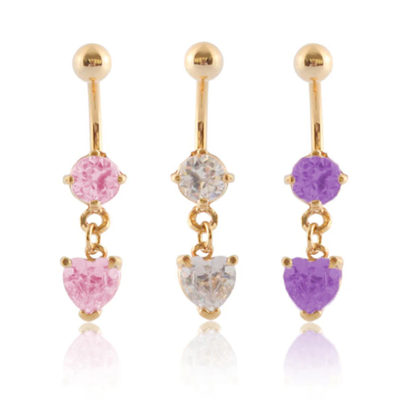 Vergulde navelpiercing met stenen en hartvormige hanger