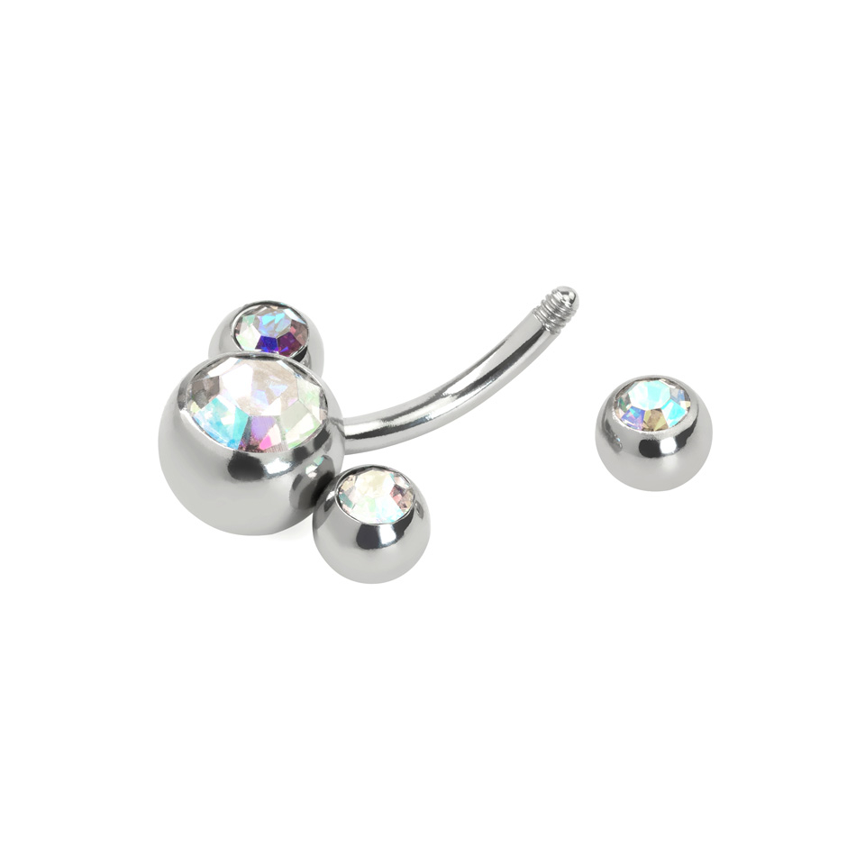Navelpiercing met vier stenen in verschillende kleuren