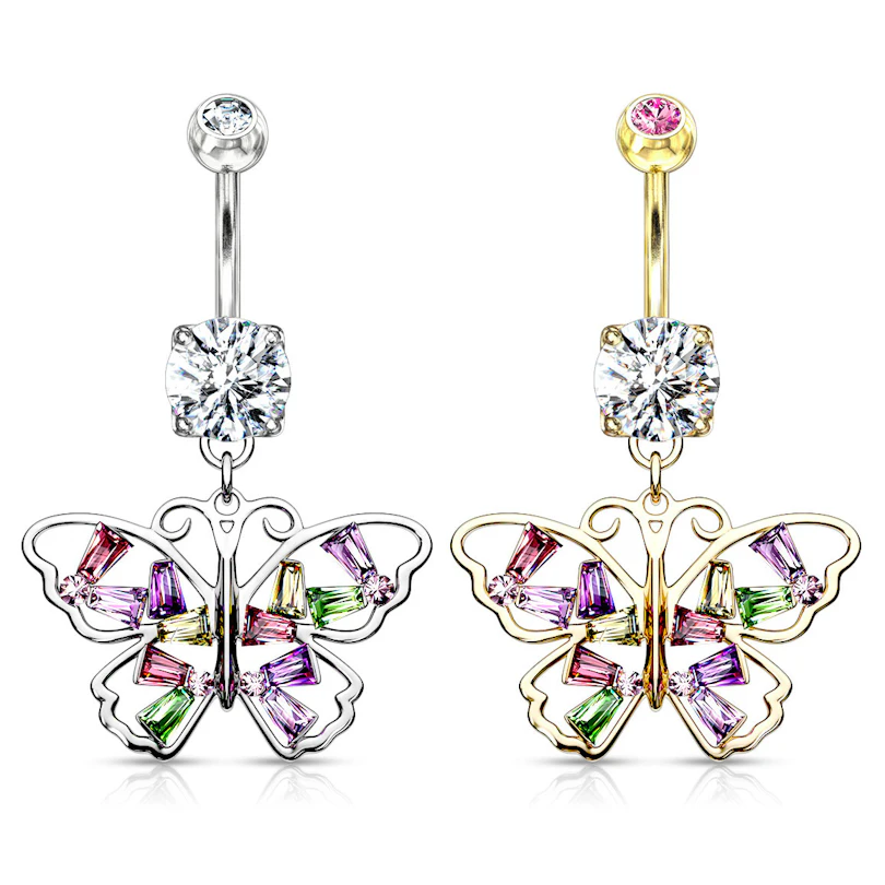 Navelpiercing met veelkleurige vlinder