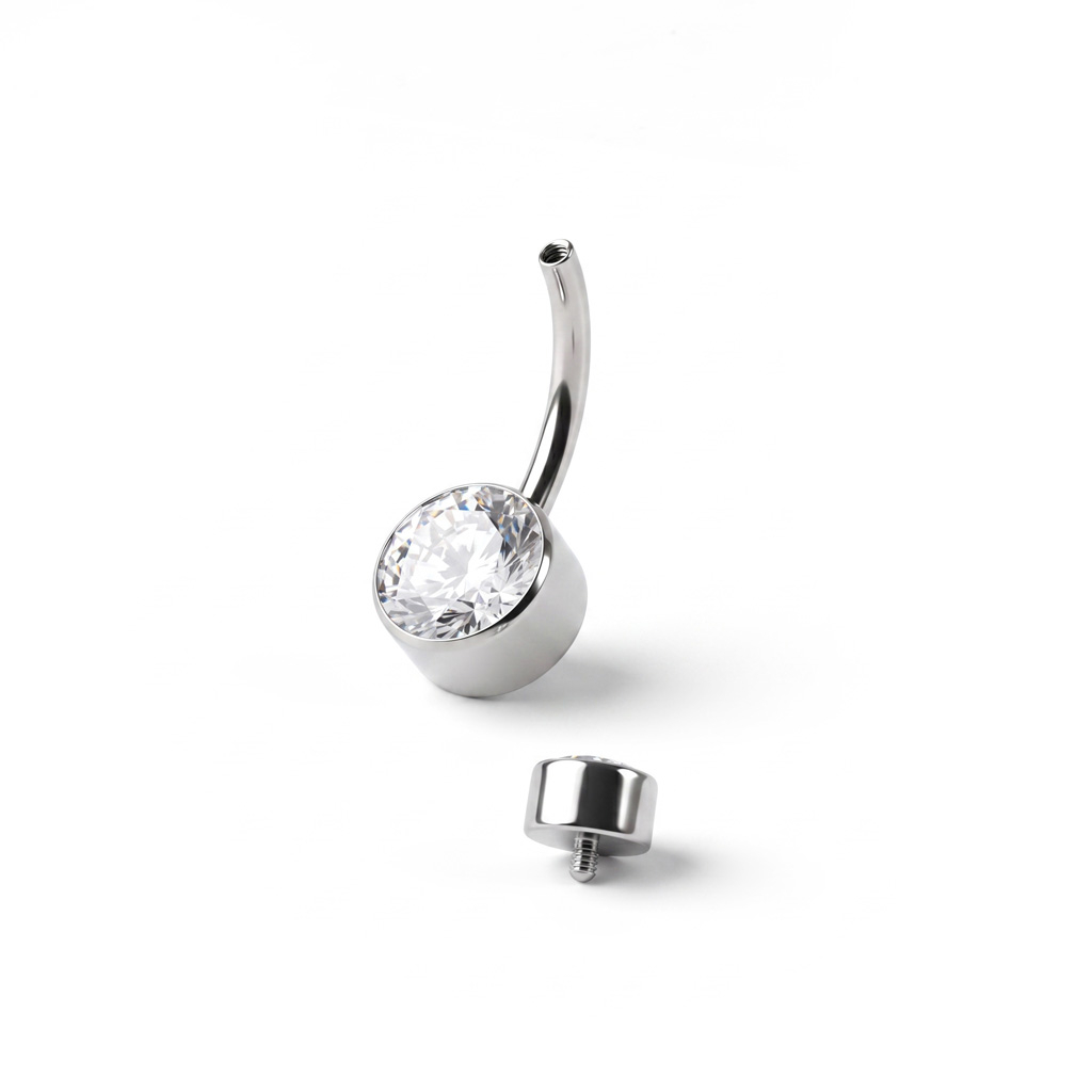 Navelpiercing uit titanium met platte stenen