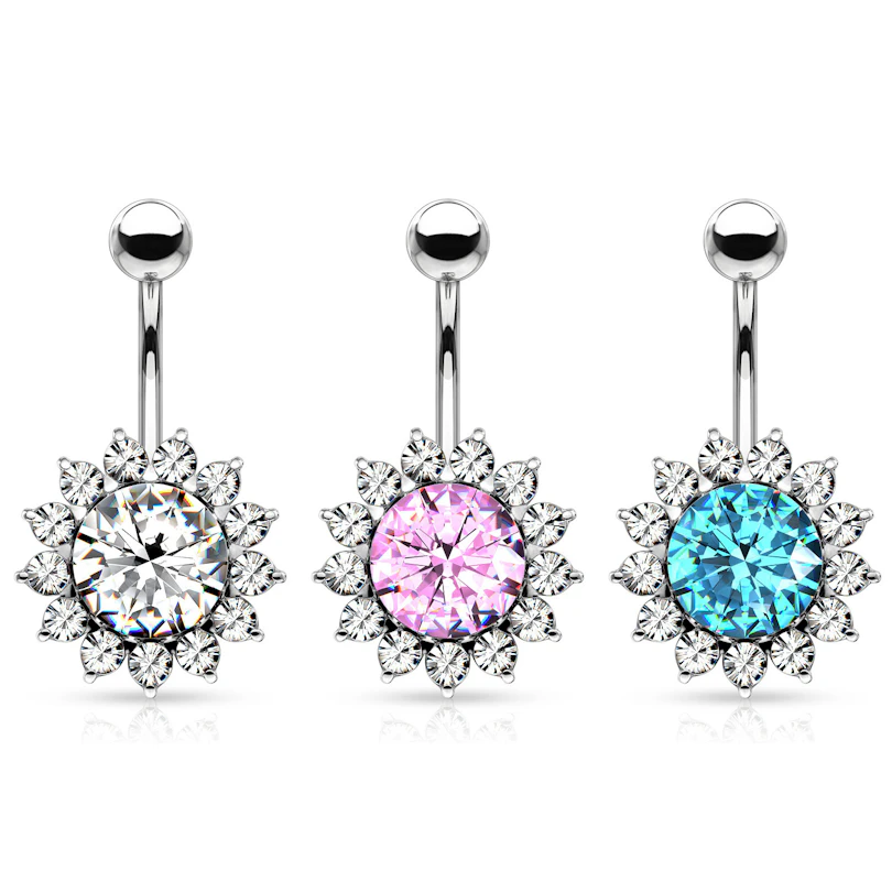 Navelpiercing met zonnebloem