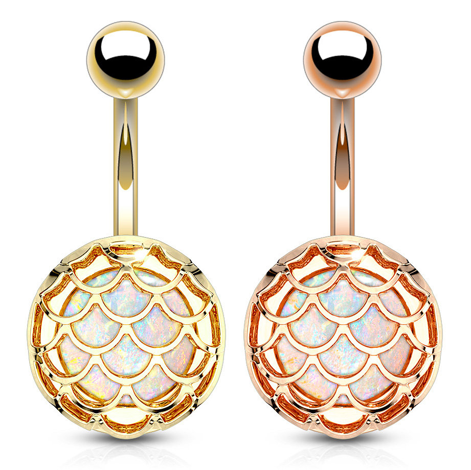 Navelpiercing met ingekapselde opaalsteen in schubbenontwerp