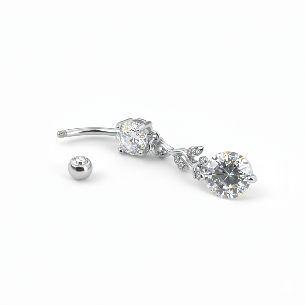 Navelpiercing met vertakte hanger en steentjes