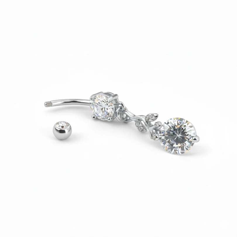Navelpiercing met vertakte hanger en steentjes