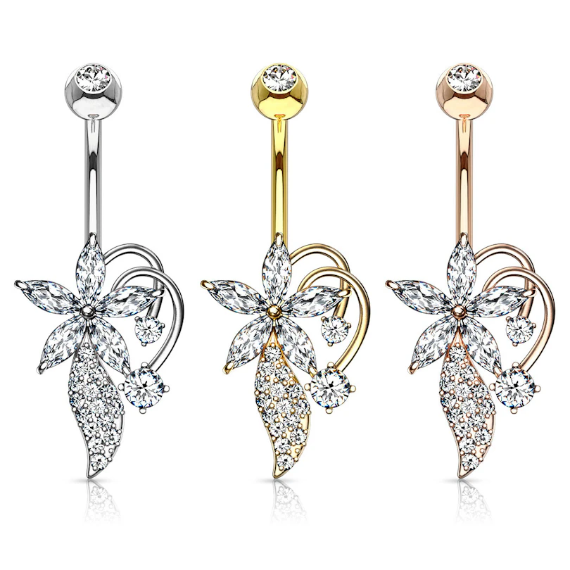 Navelpiercing met marquise steentjes en bloem