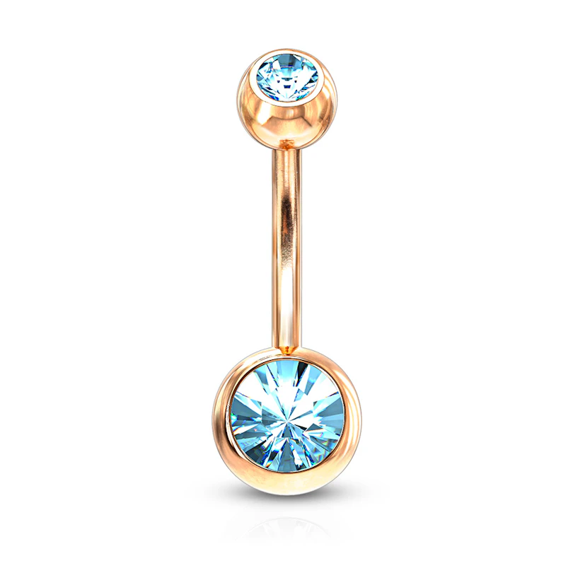 Roodgoud gecoate navelpiercing met steen