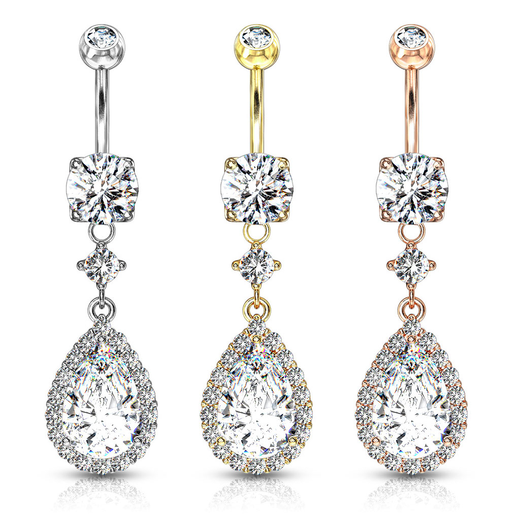 Navelpiercing met druppelvormige steen in hanger