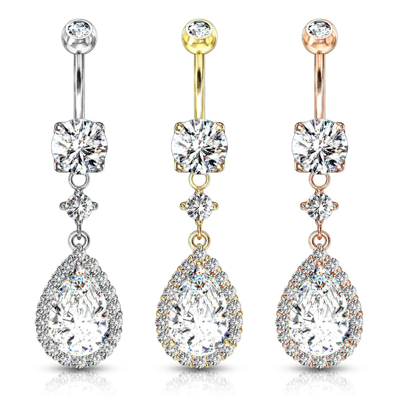 Navelpiercing met druppelvormige steen in hanger