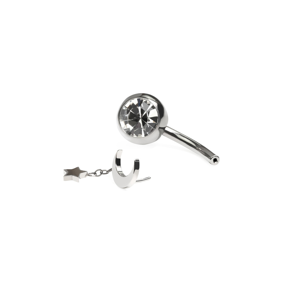 Titanium navel piercing met zwevende maan en ster