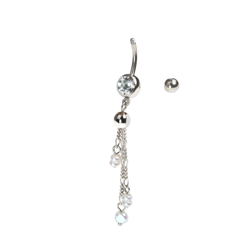 Navel barbell met kettinkjes en parels