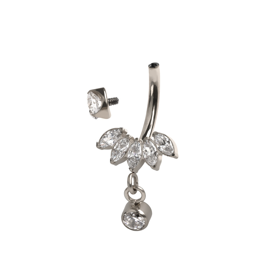 Titanium navel ring met marquise steen en hangertje