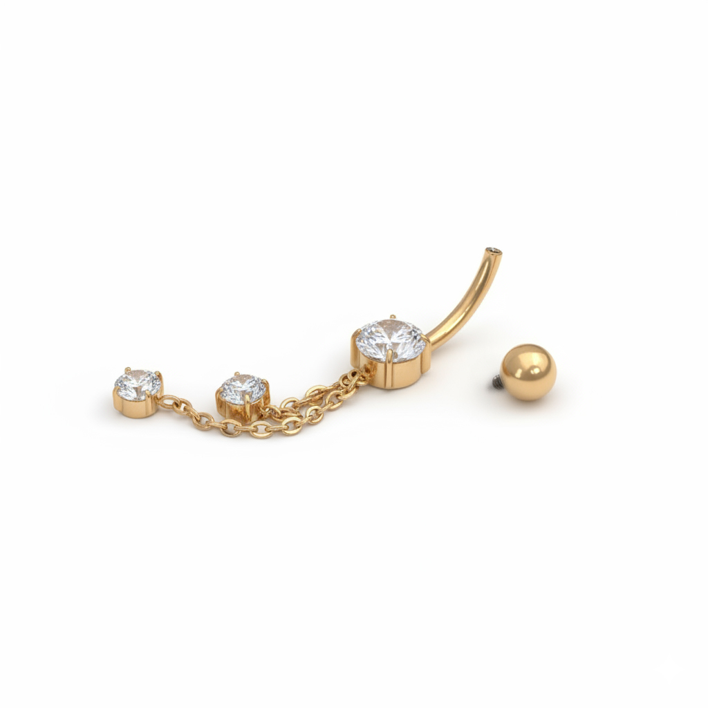 Titanium navel ring met kettinkjes en steentjes