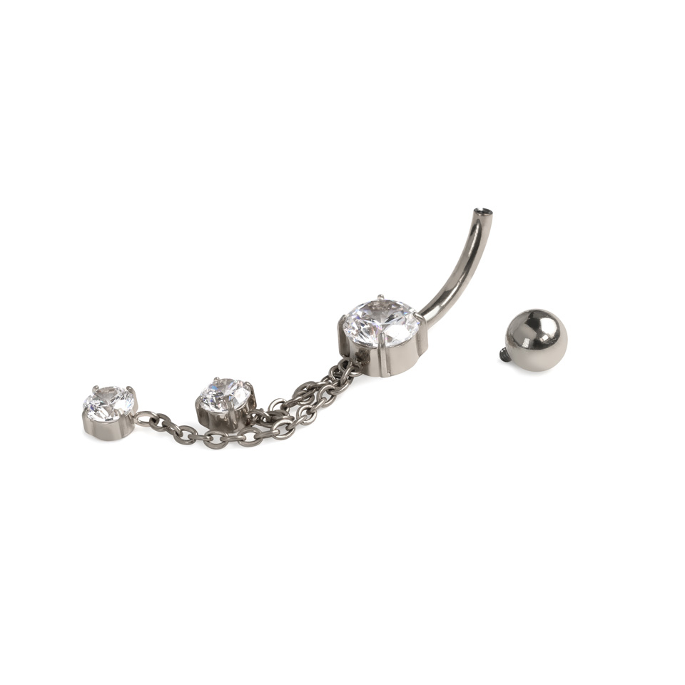 Titanium navel ring met kettinkjes en steentjes