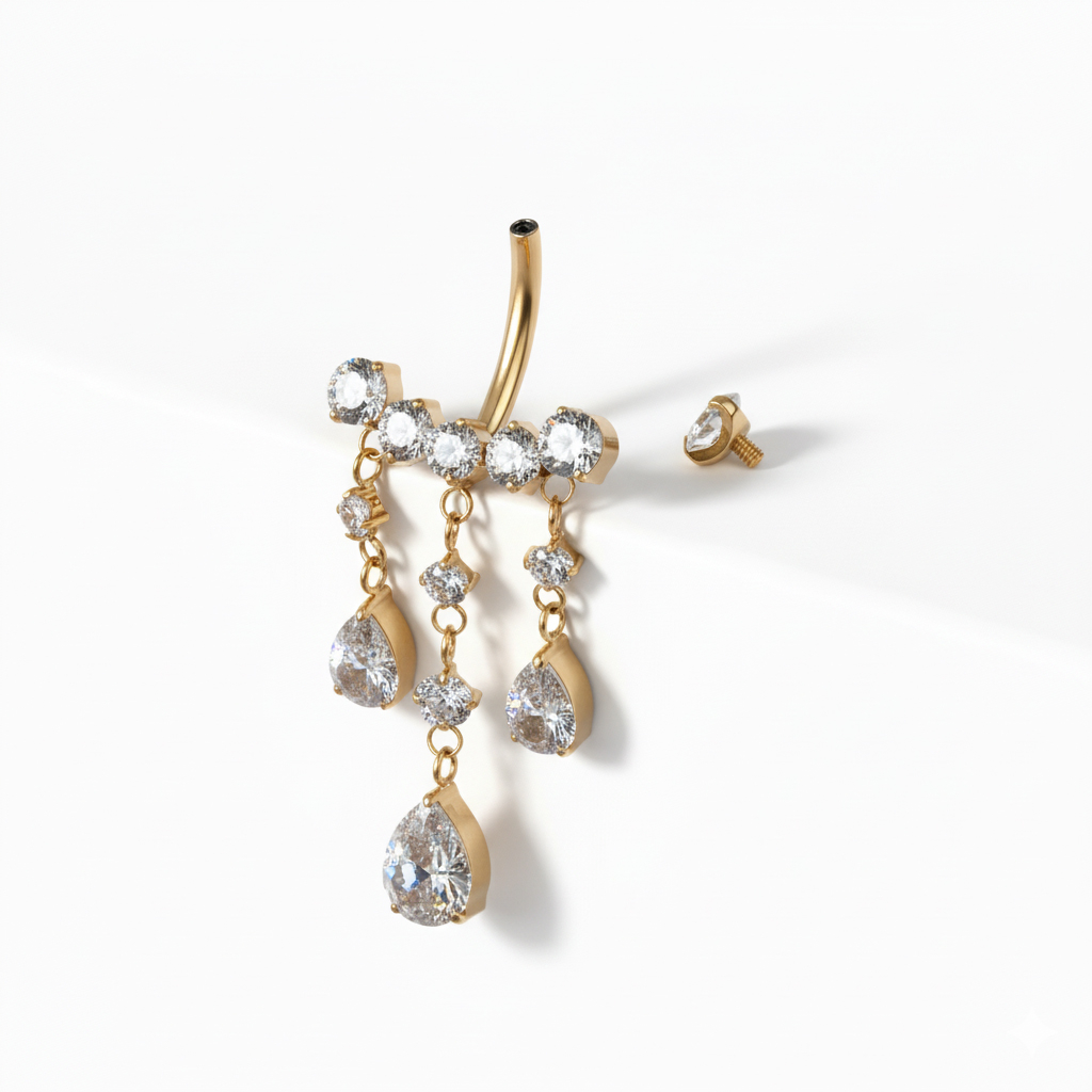 Titanium navelbarbell met hangende juwelen