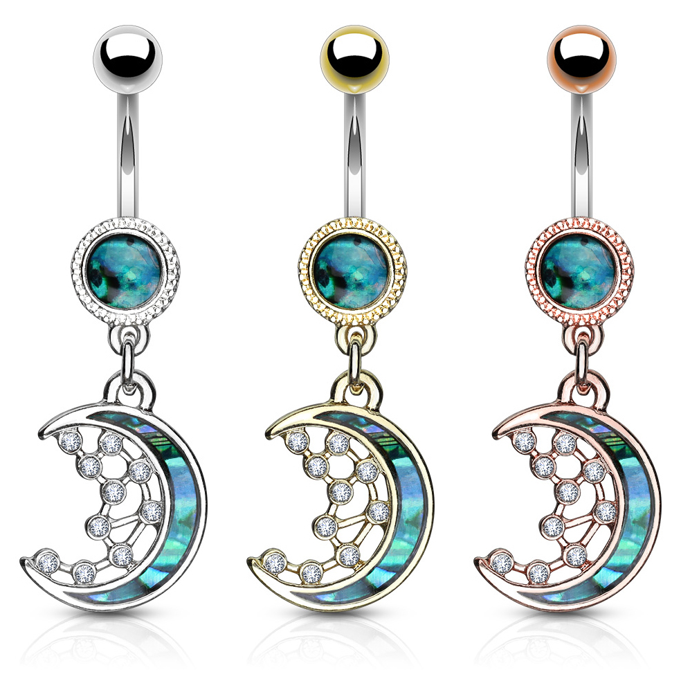 Navelpiercing met halve maan en sterretjes