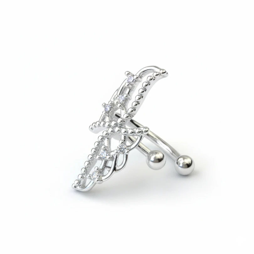 Earcuff met vleugeltjes van chirurgisch staal-zilver
