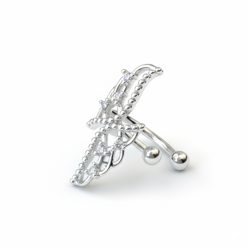 Earcuff met vleugeltjes van chirurgisch staal-zilver