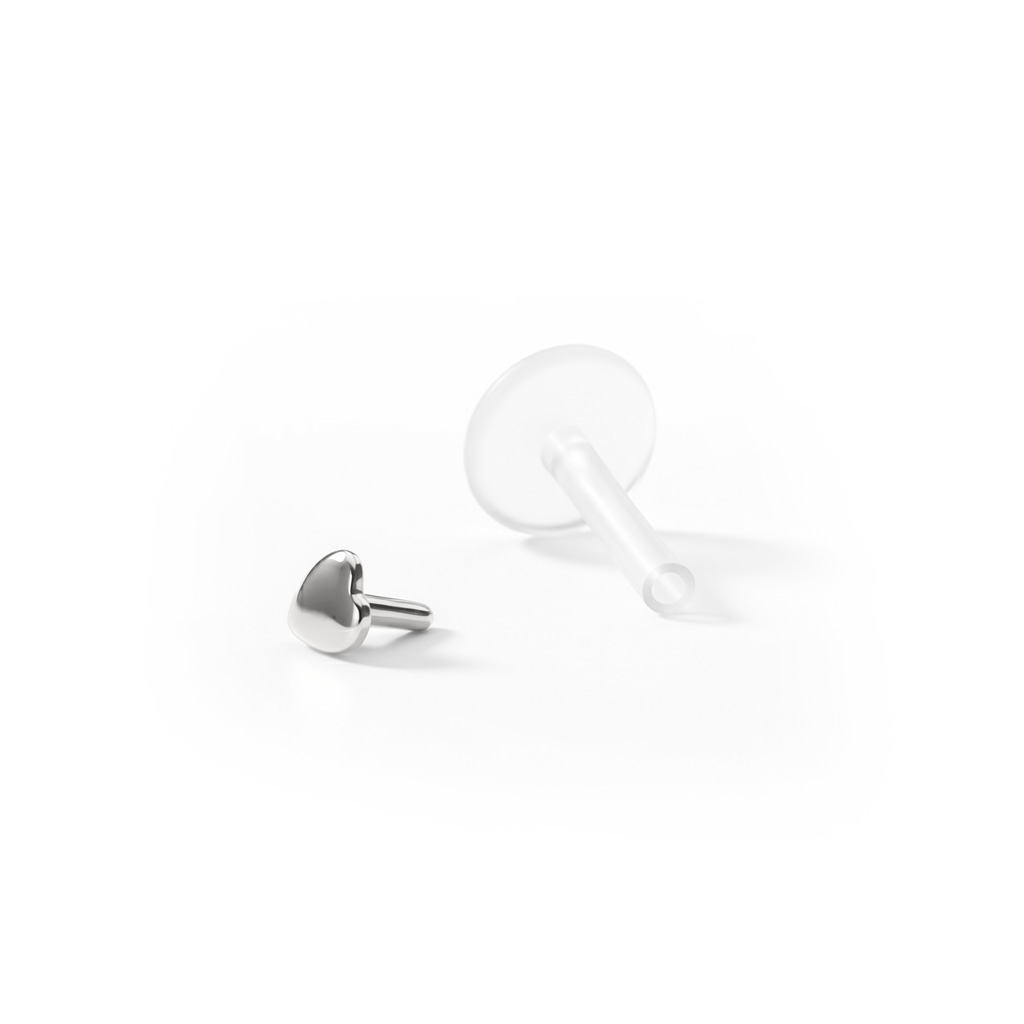 Labret uit 14 karaats goud met hartje-8 mm-14k witgoud / PTFE-1,2 mm