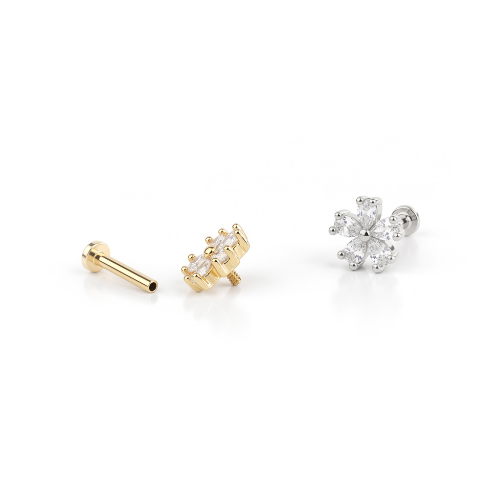 Labret met bloem en inwendige schroefdraad