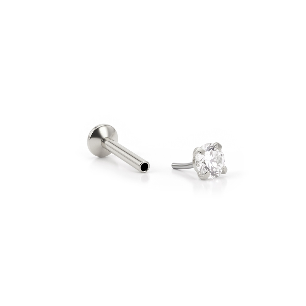 Push-in labret met steentje bovenop