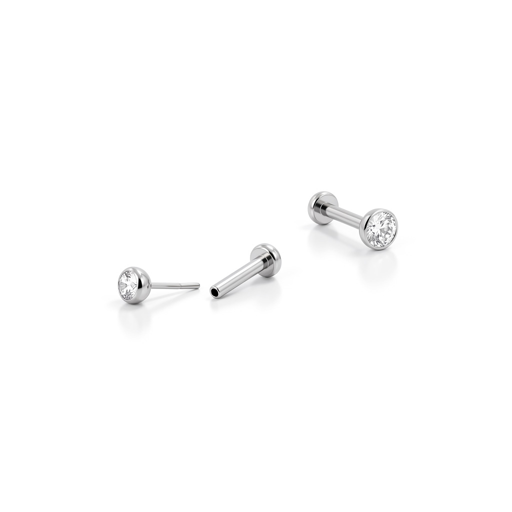 Push-in labret van titanium met bezel-gezet steentje
