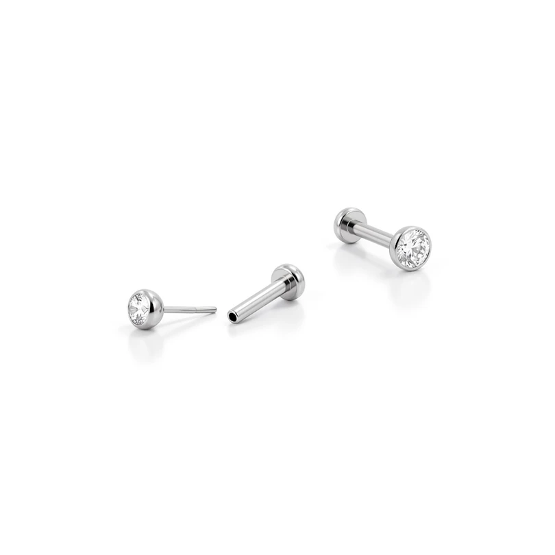 Push-in labret van titanium met bezel-gezet steentje