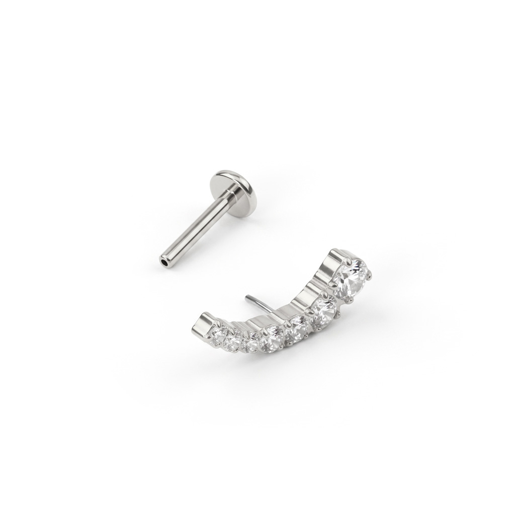 Titanium push-in labret met gebogen top en steentjes