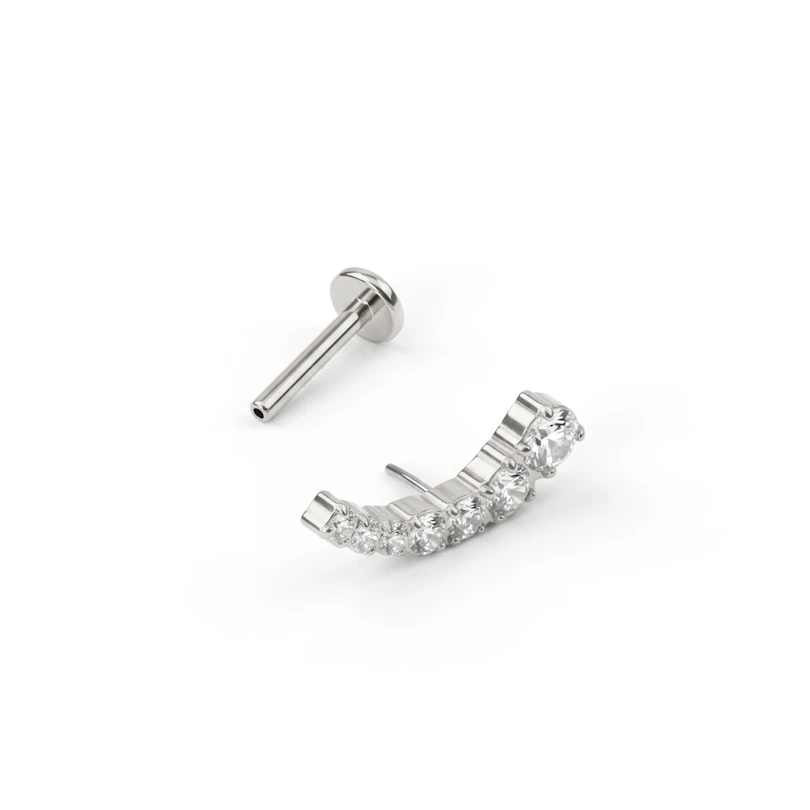 Titanium push-in labret met gebogen top en steentjes