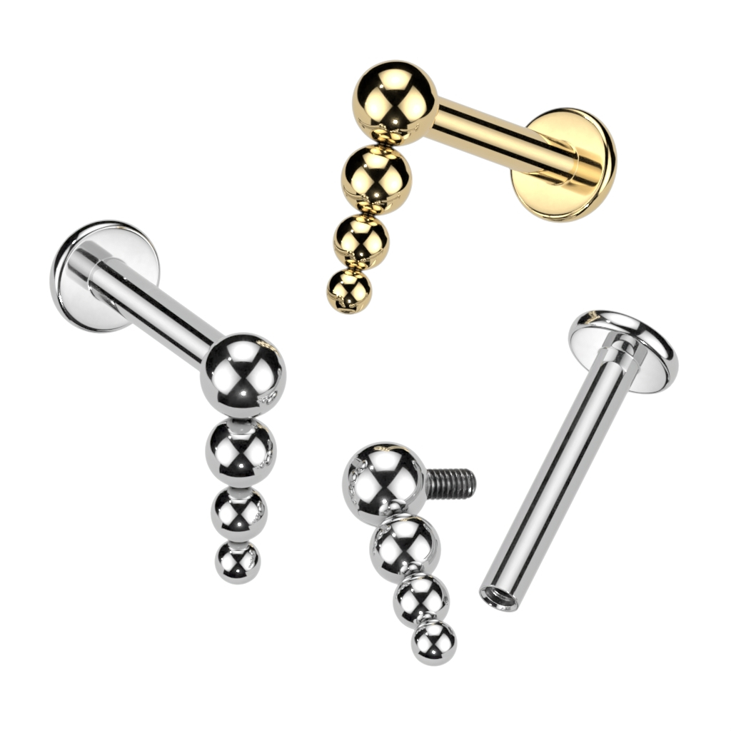 Titanium labret met interne schroefdraad en kralen top