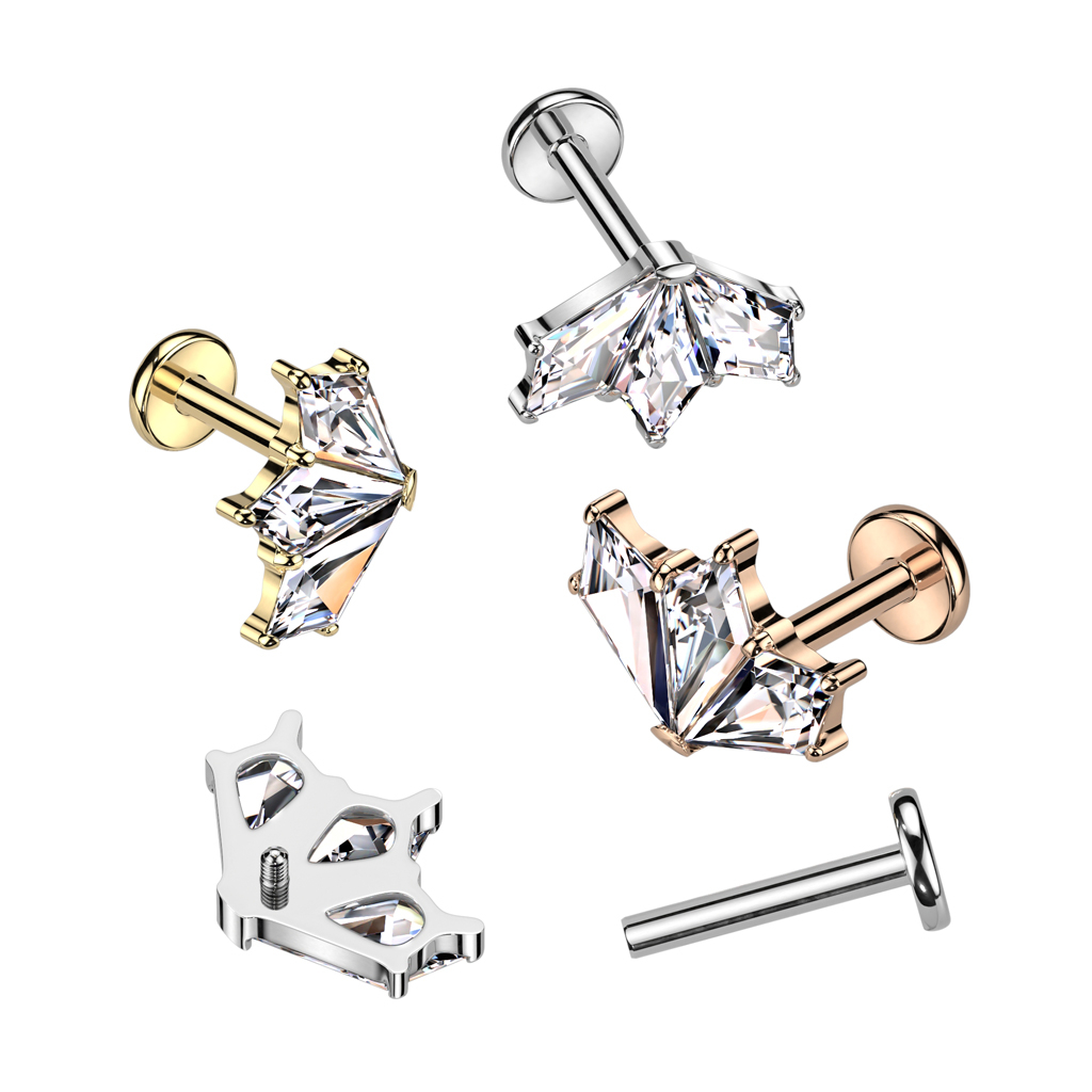 Titanium labret met trio van stenen in vintage design