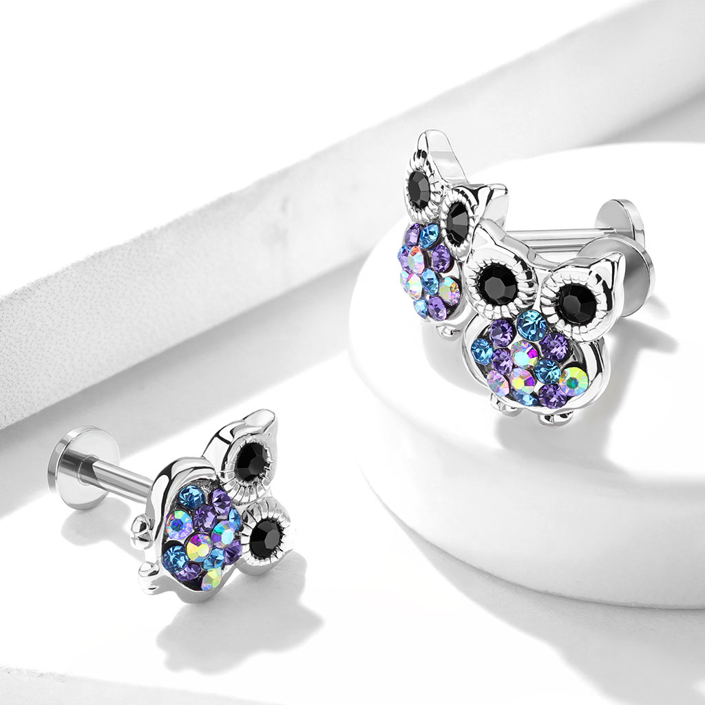 Labret met uil en inwendige schroefdraad