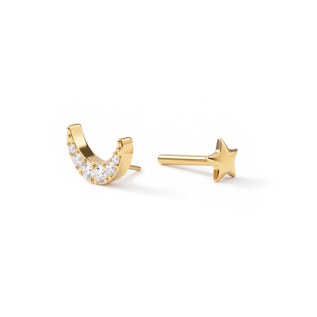 Maan labret met stervormige achterkant van titanium