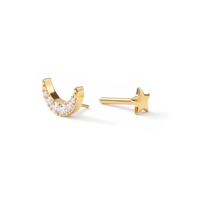 Maan labret met stervormige achterkant van titanium