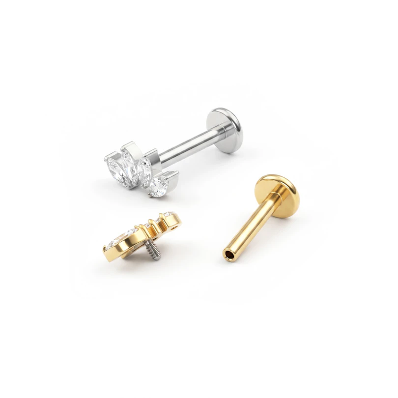 Titanium labret met vier marquise stenen