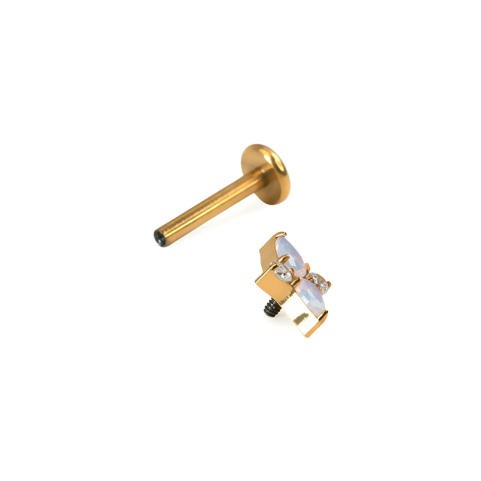 Titanium labret met roze steentjes