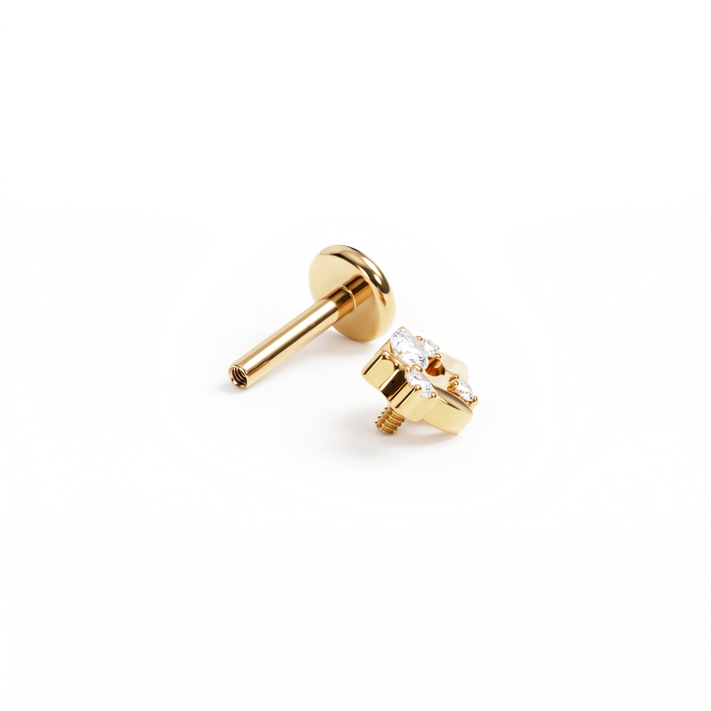 Titanium labret met blaadjes en steentjes