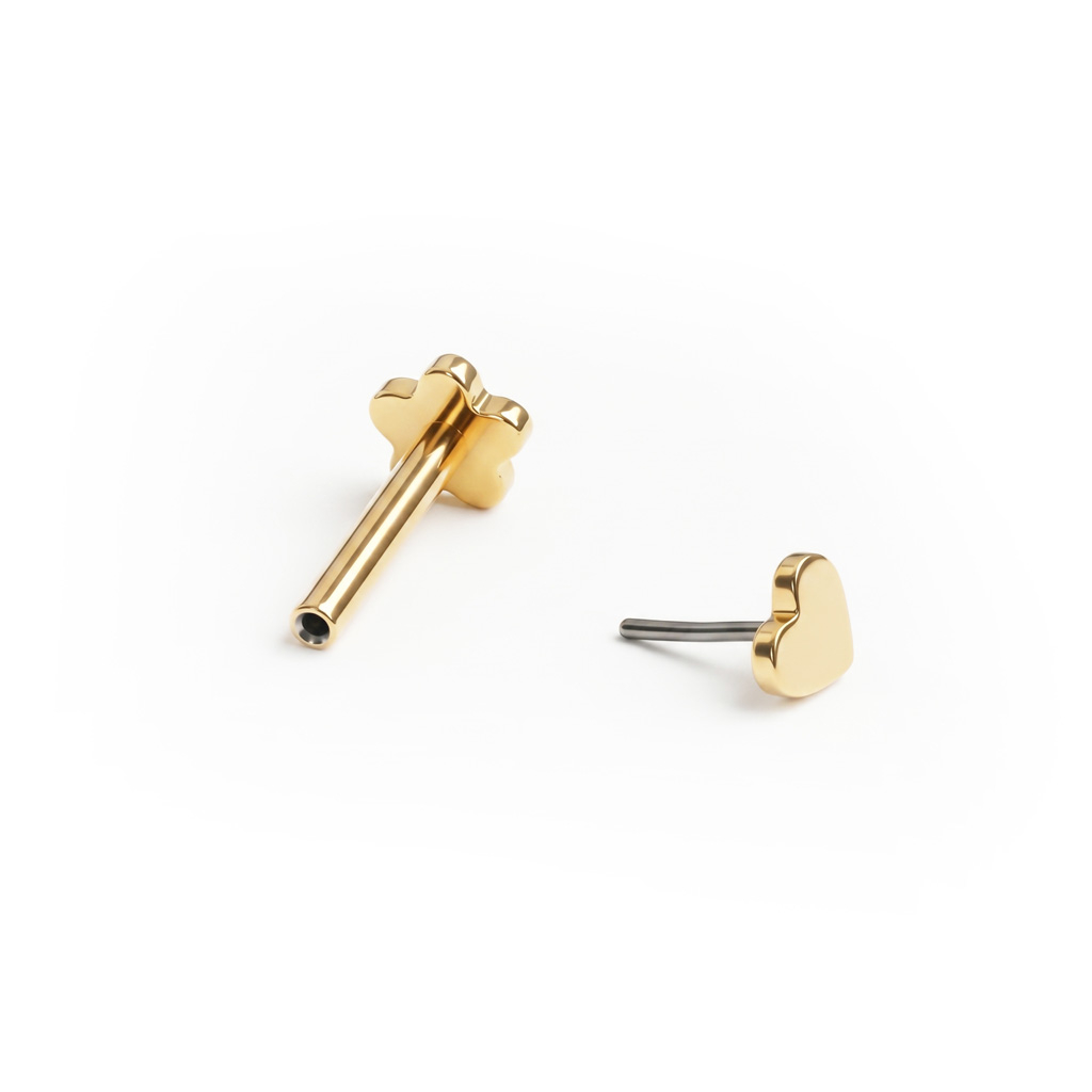Dubbelzijdige titanium labret met bloem en hartje