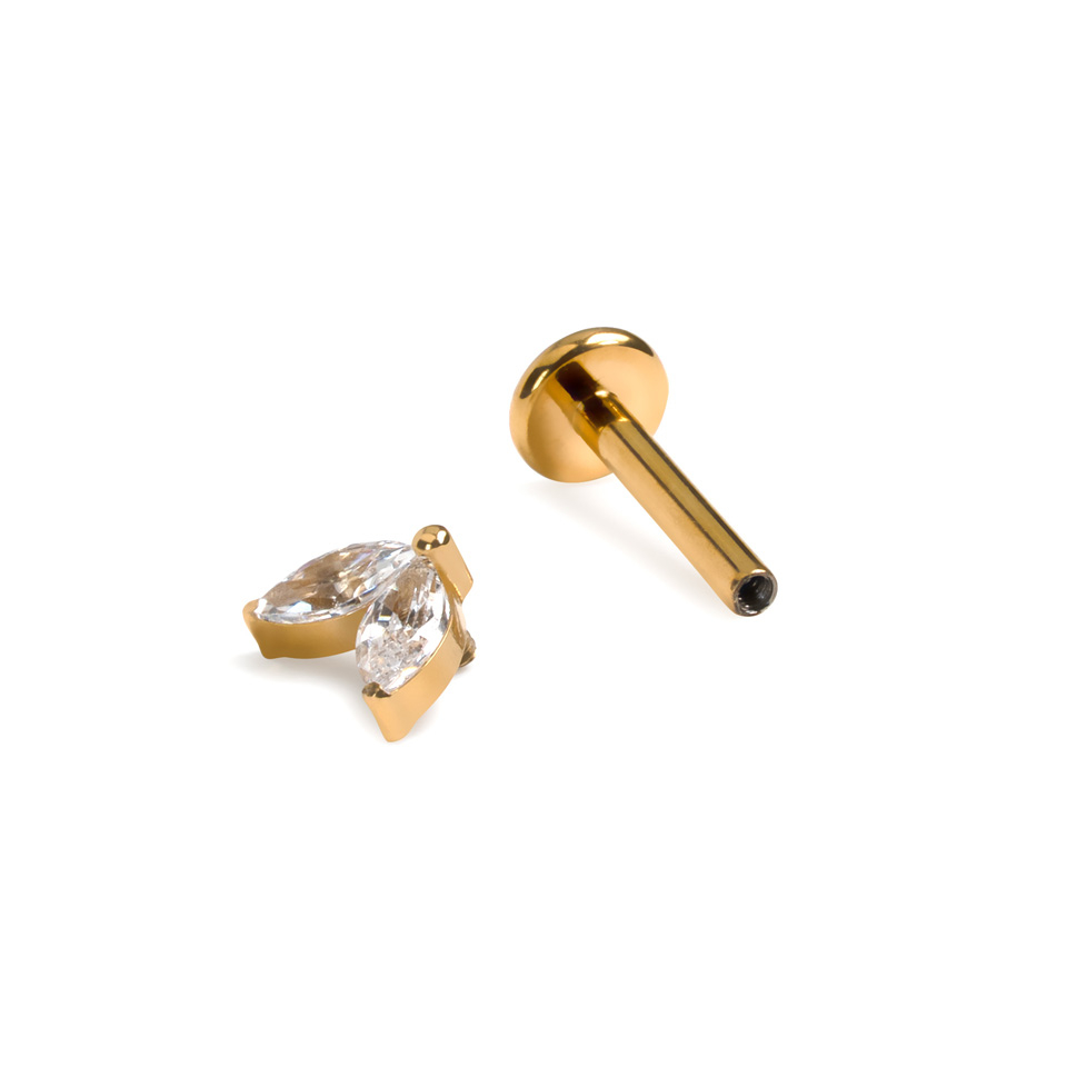 Titanium labret met twee stenen