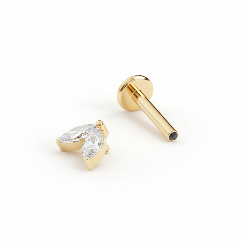 Titanium labret met twee stenen