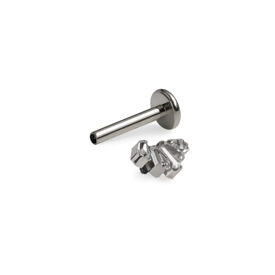 Titanium labret met baguette geslepen stenen
