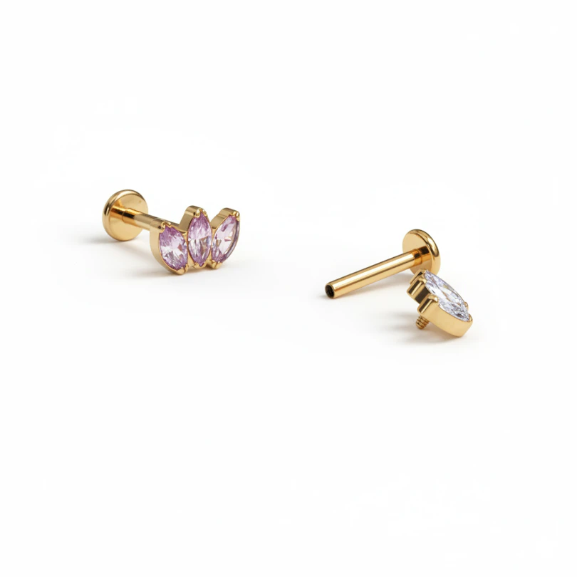 Titanium labret met trio stenen in kleur naar keuze