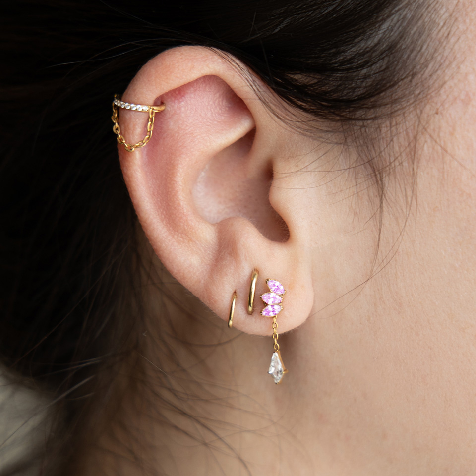 Titanium labret met trio stenen in kleur naar keuze