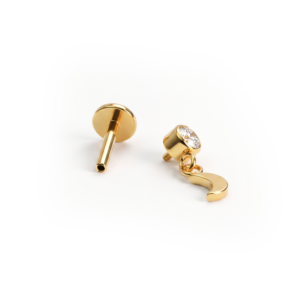 Titanium labret met maanbedeltje