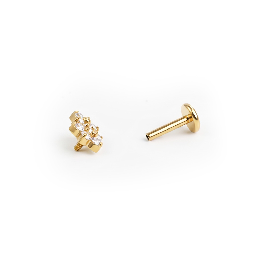 Titanium labret met twee bloemen van steentjes