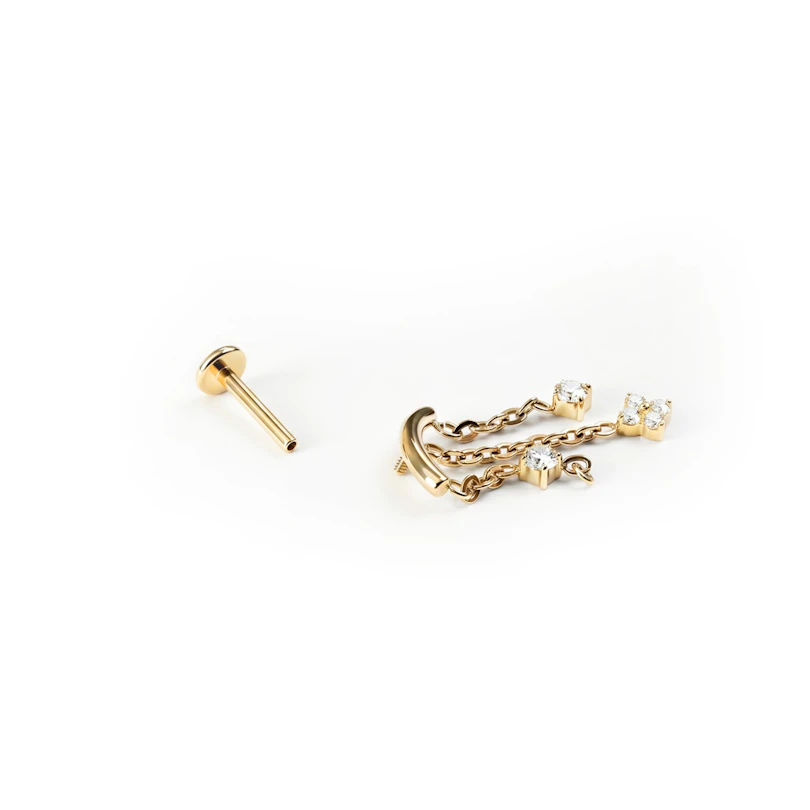 Titanium labret voor verborgen helix met bloem en bedeltjes