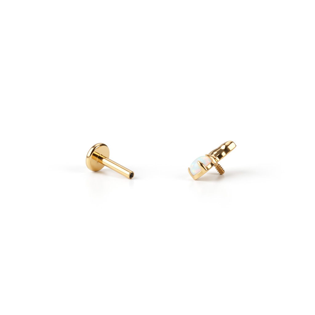 Titanium labret met kat en opalen maan
