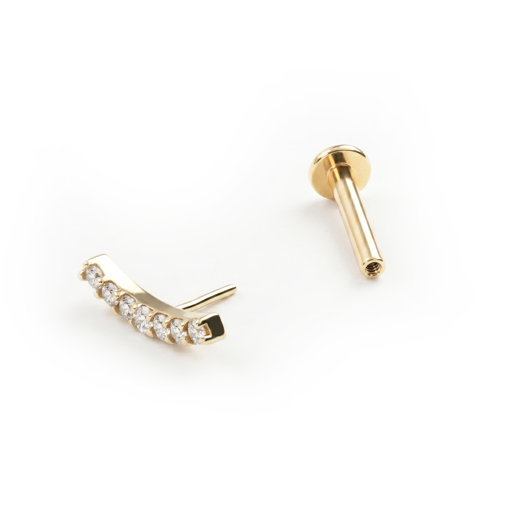 Push-in labret uit 14 karaats goud met zirconia stenen