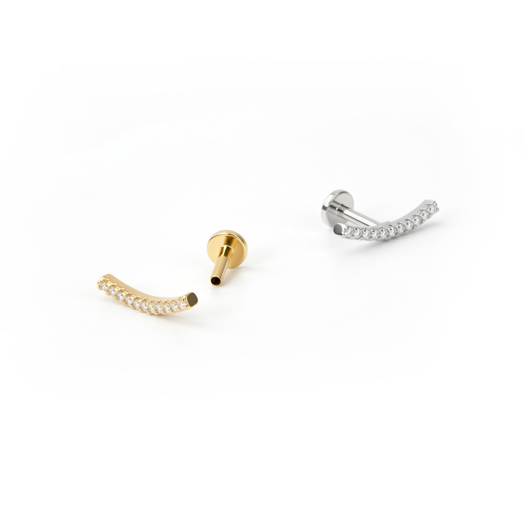 Labret met gebogen staaf en steentjes