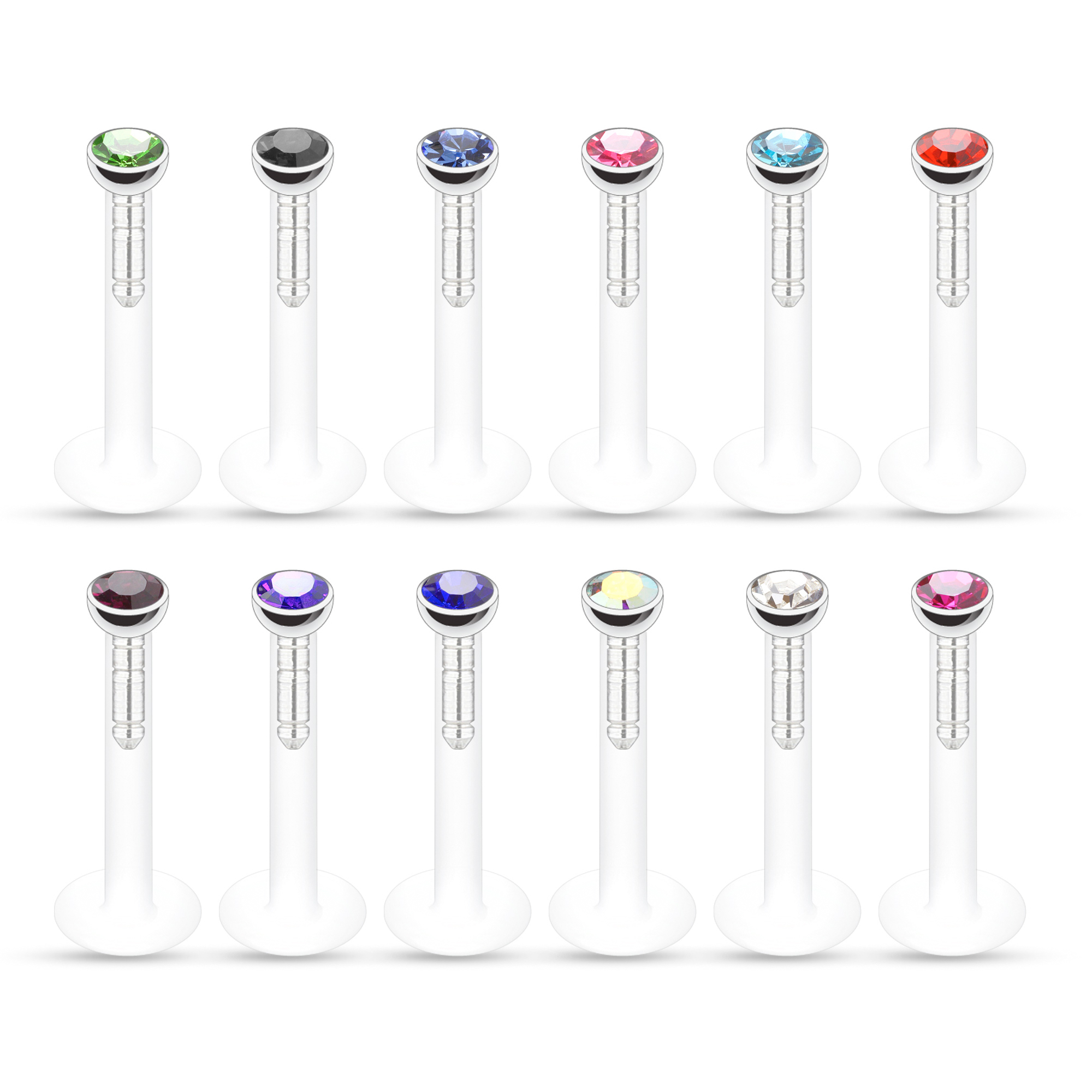 Labret uit ptfe met vele gekleurde steentjes