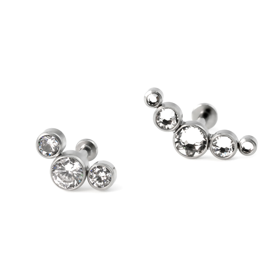 Push-in labret uit titanium met steentjes